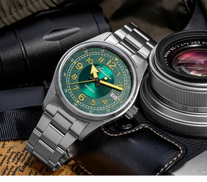 Herren-Vintage-Automatikuhr mit Sichtfenster und C3-Leuchtmasse