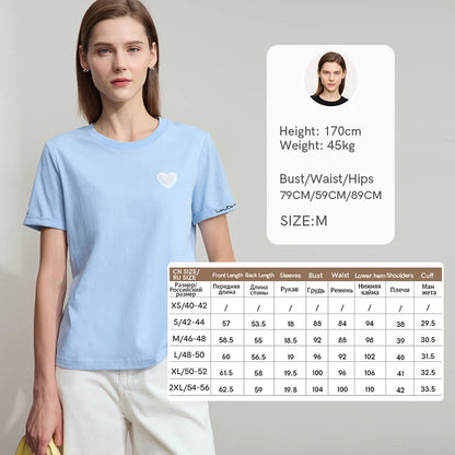 Damen T-Shirt im minimalistischen Stil mit bestickten Liebesperlen für den Sommer