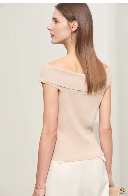 Damen Strickpullover im minimalistischen Stil mit schickem Slash Neck Design