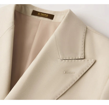 Eleganter Herrenanzug aus 30% Wolle: Zweireihiger Slim Fit in Beige-Khaki für Hochzeiten