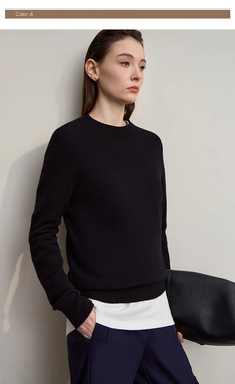 Damen-Rollkragenpullover Wolle-Kaschmir locker Herbst