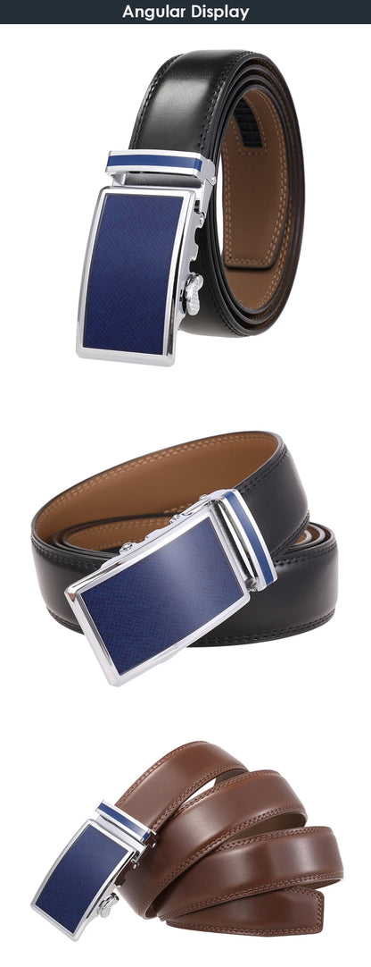 VATLY Fashion Ledergürtel Herren 3,5 cm Automatik-Schnalle Natur-Rindsleder