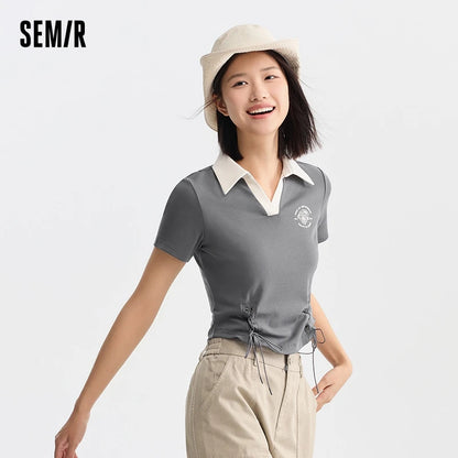 Semir Polo Shirt Frauen kurz gedruckt Retro-Stil 2024 Sommer neue schlanke Krawatte Tops