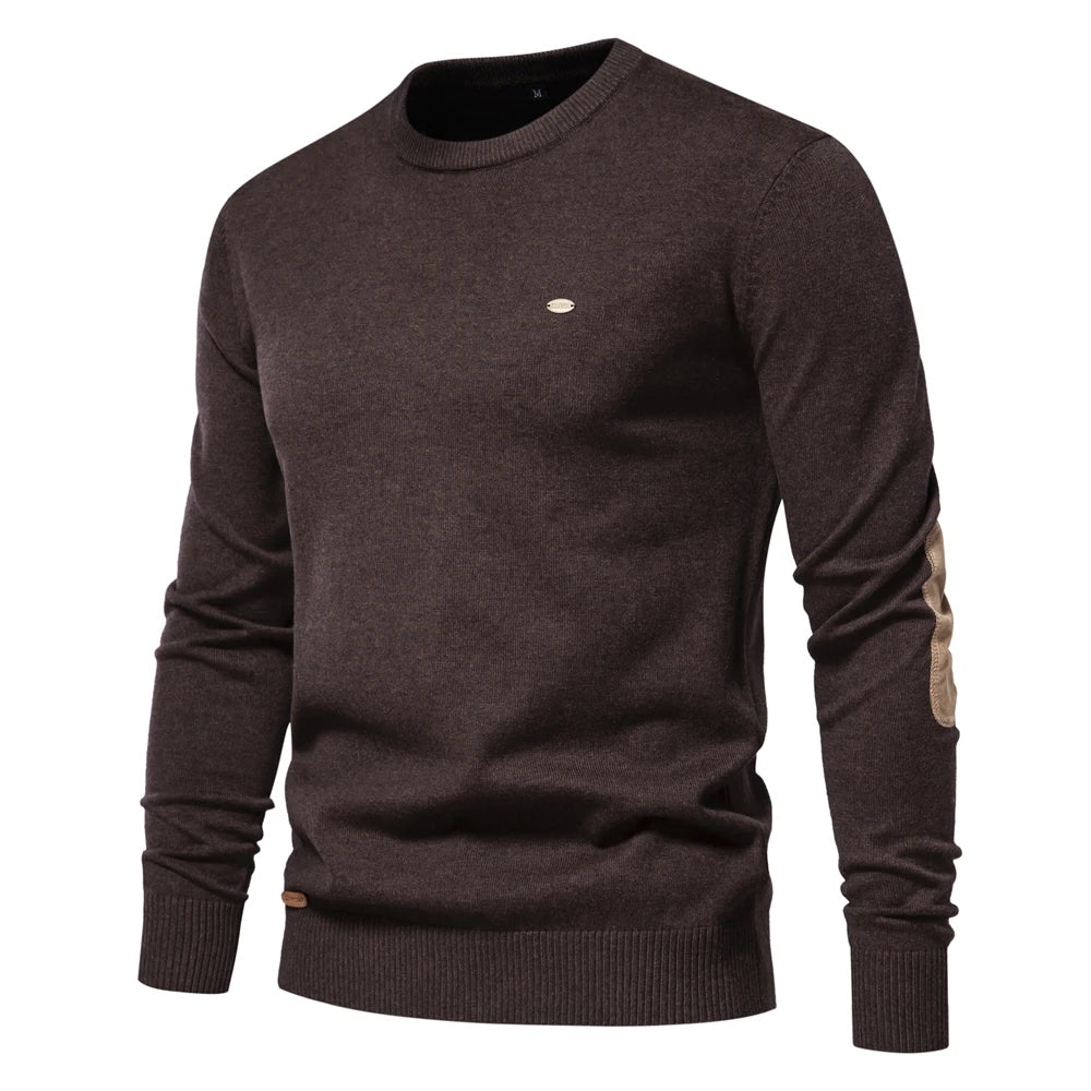 2023 neuer Herbst Baumwoll pullover für Männer o Hals Patchwork Ärmel Pullover Männer einfarbig warme Winter Herren Pullover