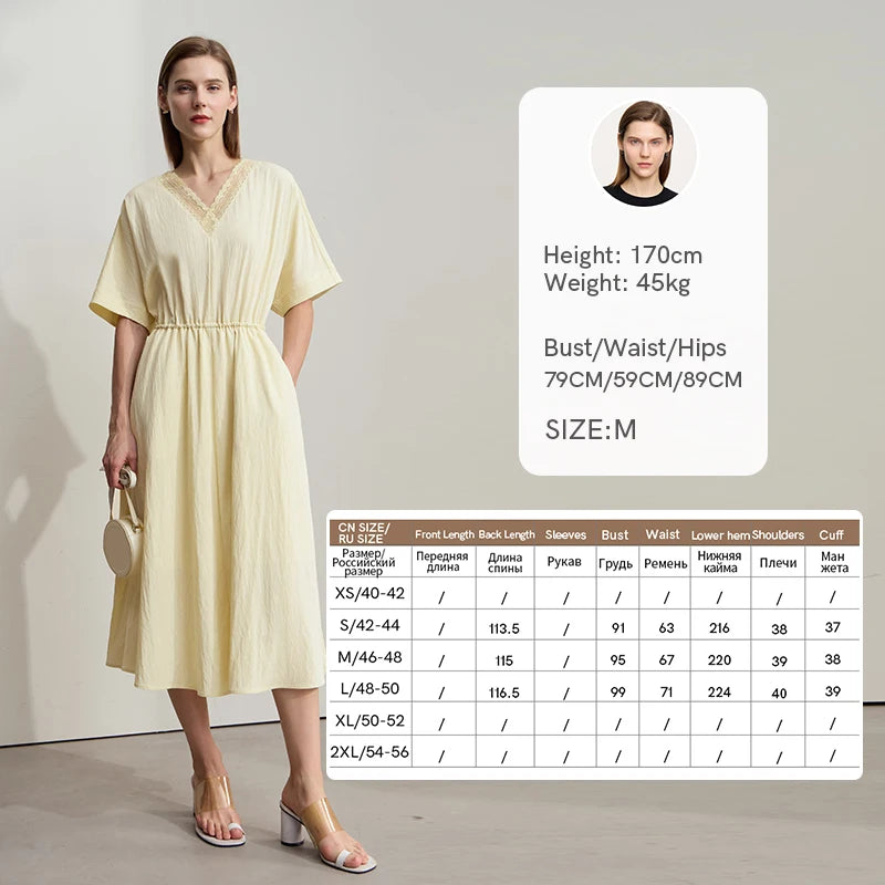 Elegantes Damen Sommerkleid Mit V-Ausschnitt Und Elastischer Taille