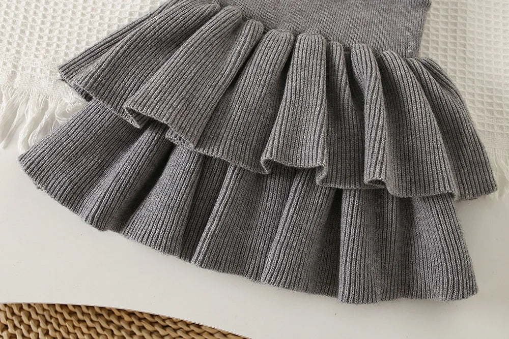 Mädchen Kleidungsset mit Bogen Druck Pullover und Faltenrock im 2-Teile Design