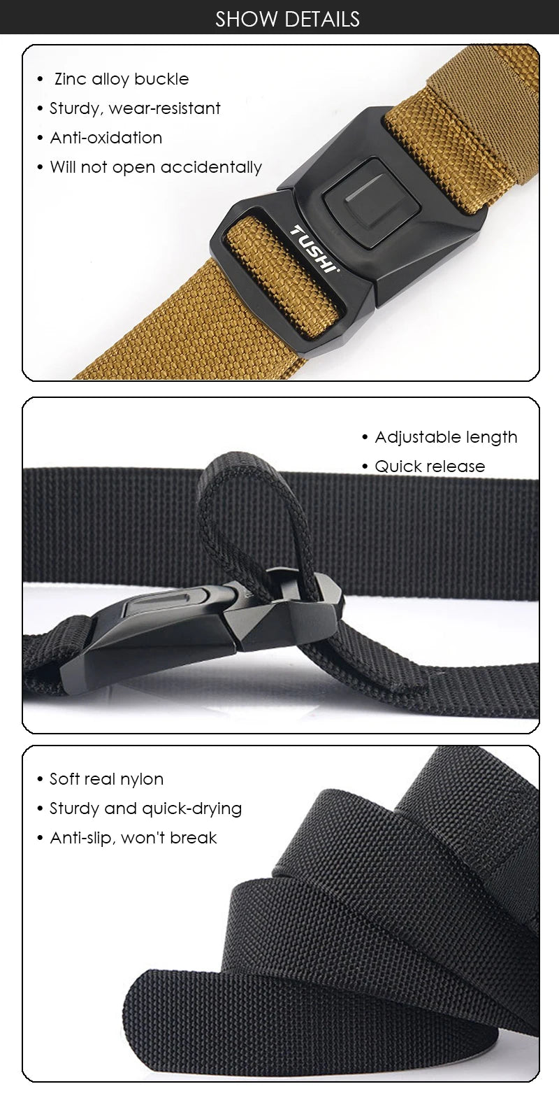 VATLY Nylon Casual Gürtel Herren Schnellverschluss Military Tactical Braun
