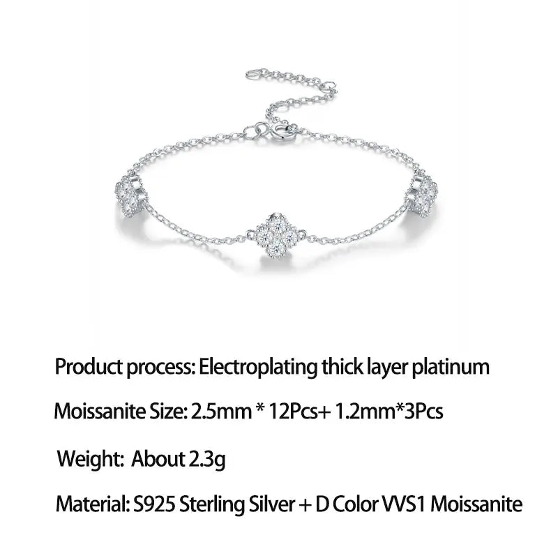 Damen-Armband mit Kleeblatt-Moissanit aus Sterlingsilber