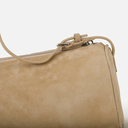 Veloursleder Henkeltasche Mit Top-Handle Und Abnehmbarer Schultergurt