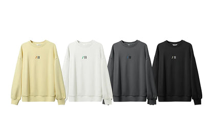 Damen-Rundhals-Sweatshirt Stickerei Kunstfell warm locker Winter
