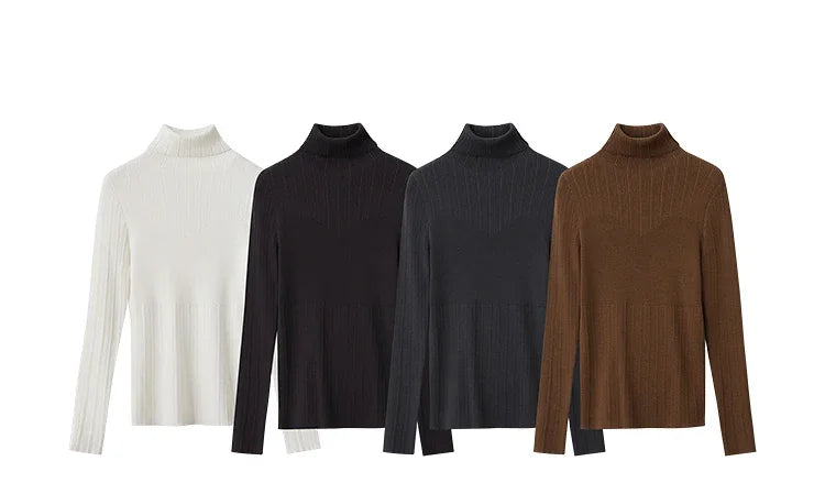 Damen-Rollkragenpullover Slim Polyester-Viskose Herbst-Winter