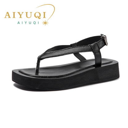 AIYUQI Flip-toe Sandalen Frauen Echtes Leder 2025, Sommer Neue Flache Römische Sandalen Frauen Große größe 41 42 43 strand sandalen frauen
