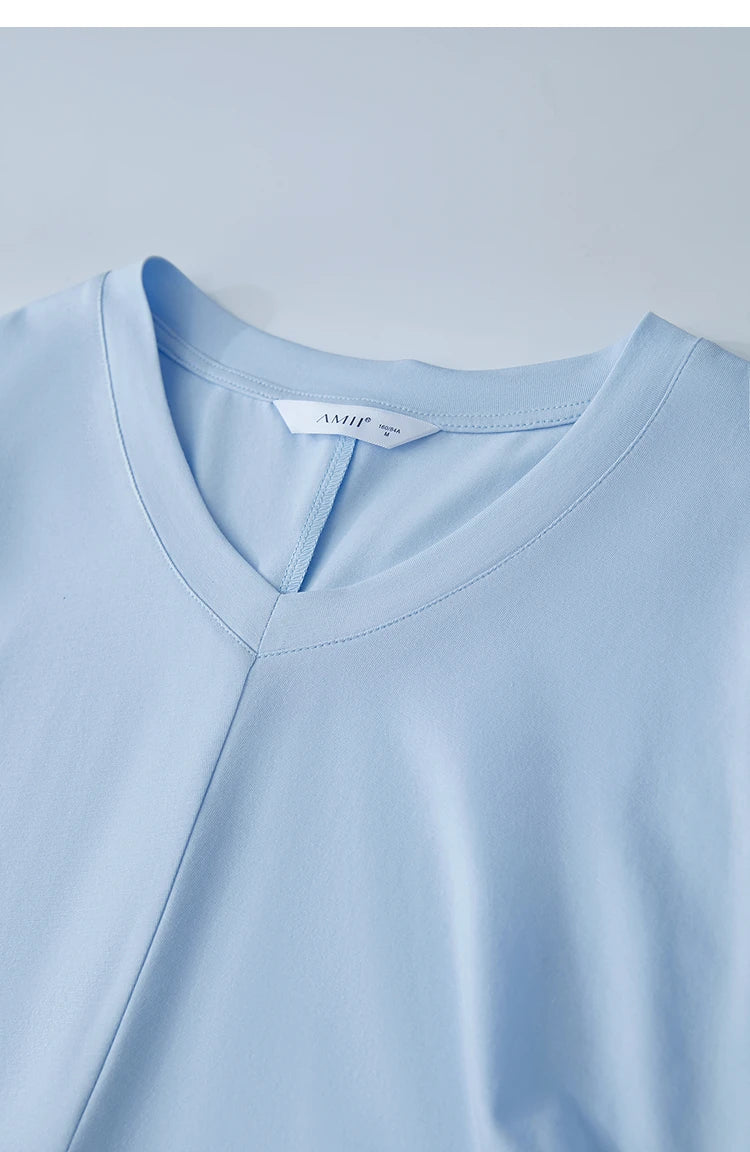 Damen T-Shirt mit solidem V-Ausschnitt und Kordelzug für den Sommer