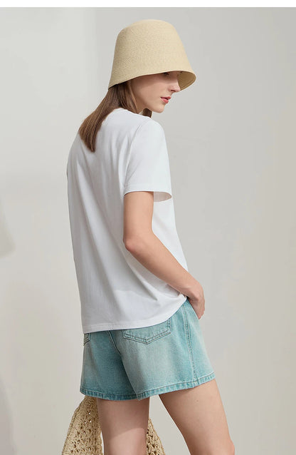 Damen T-Shirt aus Eisprozellan mit Rundhalsausschnitt und antibakteriellen Eigenschaften
