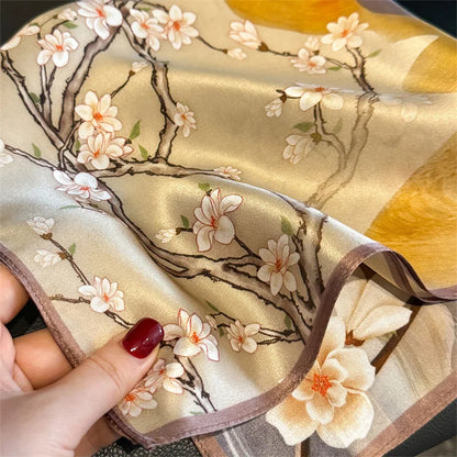 Damen Seidensatin Schal quadratisch Blumenprint Kopftuch Bandana Hijab F