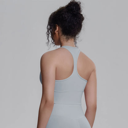 Damen Yoga-Top, ärmellos, hellgraues Racerback-Top von hinten