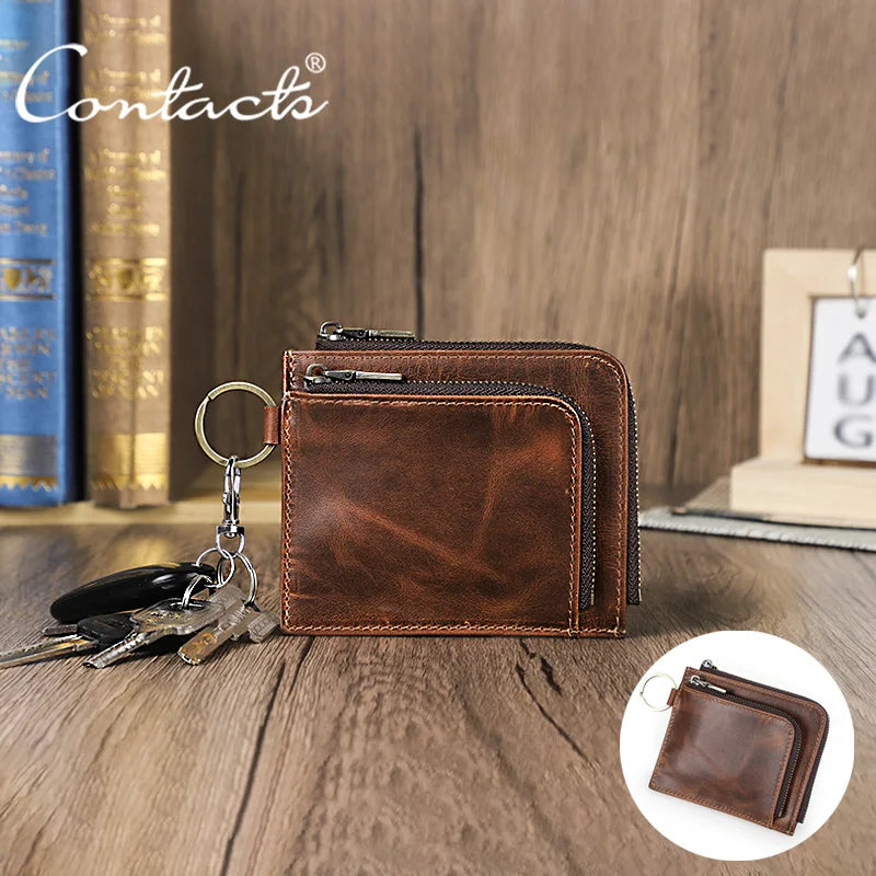 Herren Echtleder Geldbörse RFID Schlüsselanhänger Karten Münzfach Mini Reise Geschenk