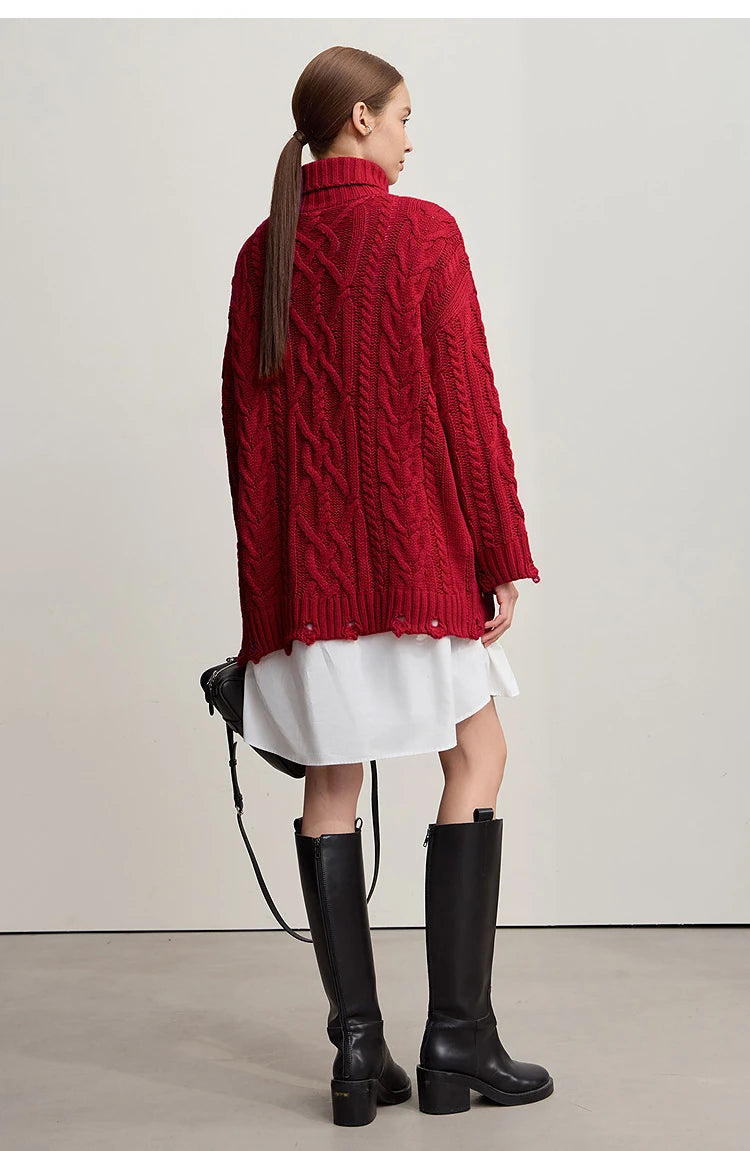 Damen-Rollkragenpullover Acryl locker warm Retro Winter