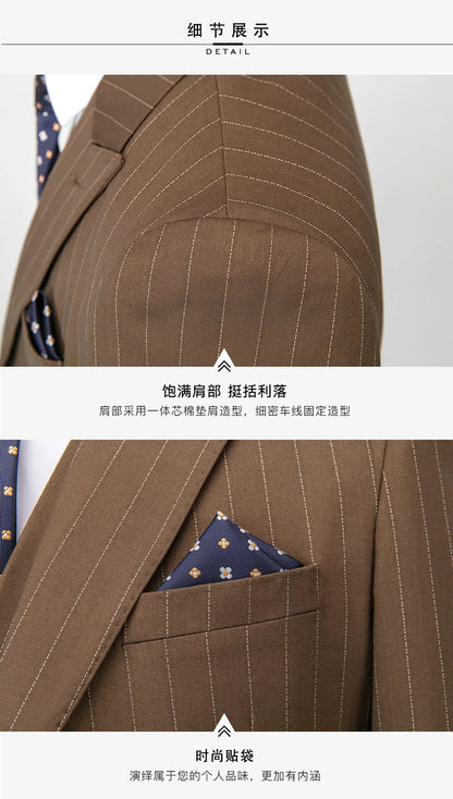 Klassischer 3-teiliger Anzug: Gestreiftes Business-Outfit für Hochzeiten und Events, Slim Fit, S-5XL