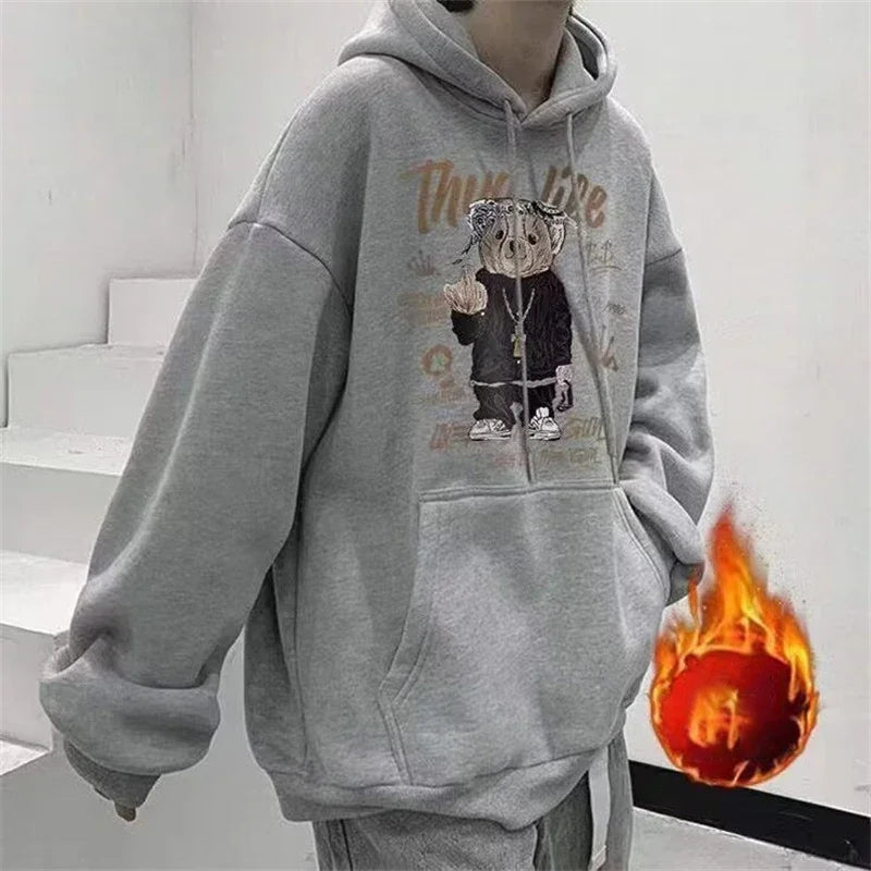 Herren Hoodie mit Herbst Anime Bär Grafik im Hip Hop Stil