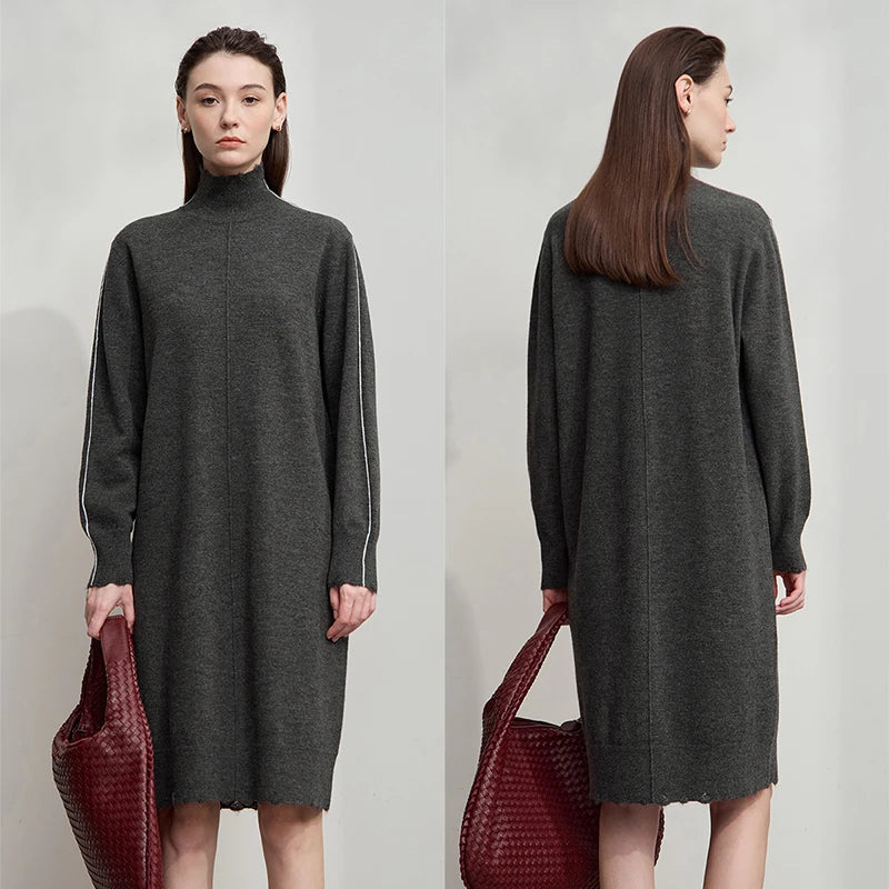 Zeitloses Rollkragen Kleid Für Damen Warme Gestrickte Passform Herbst