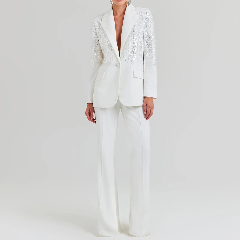 Zweiteiliges Damen-Set aus Spitze und Denim mit V-Ausschnitt, ärmellosem Oberteil und hoch taillierter, knielanger Hose – ideal für Streetwear.
