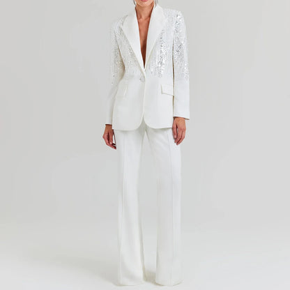 Zweiteiliges Damen-Set aus Spitze und Denim mit V-Ausschnitt, ärmellosem Oberteil und hoch taillierter, knielanger Hose – ideal für Streetwear.