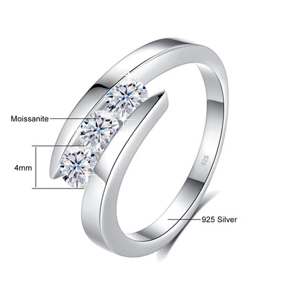 Damen-Ring aus Sterlingsilber 925 Mit Moissanit-Dreistein Und Zertifikat Verlobungs-Schmuck