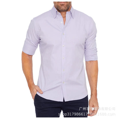Herren Slim Fit Langarmshirt mit Vier-Wege-Stretch, bügelfrei und knitterarm in seidiger Optik – einfarbig.