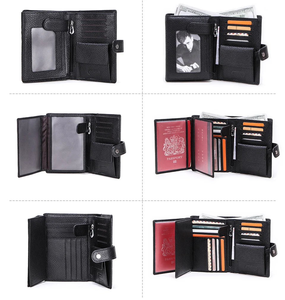 Herren Echtleder Geldbörse Vintage Trifold Kurzgeldbörse Kartenhalter Reisepass