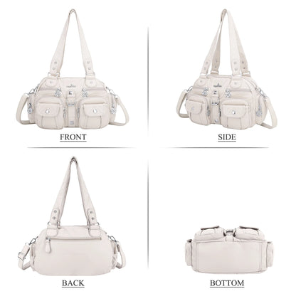 Damen-Handtasche Vintage Satchel Top-Handle Kunstleder Mit Mehreren Taschen und Innentaschen