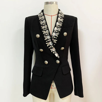 Damen-Blazer doppelreihig Schalkragen Strass Perlen Slim elegant