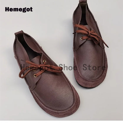 Leichte Herren-Schnürschuhe aus braunem Leder, runde Kappe, braune Schnürsenkel