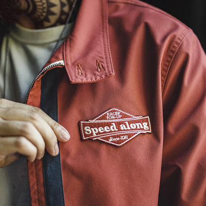 Herren Rennjacke Retro 60er Jahre Stehkragen Reißverschluss Sportlich Lässig