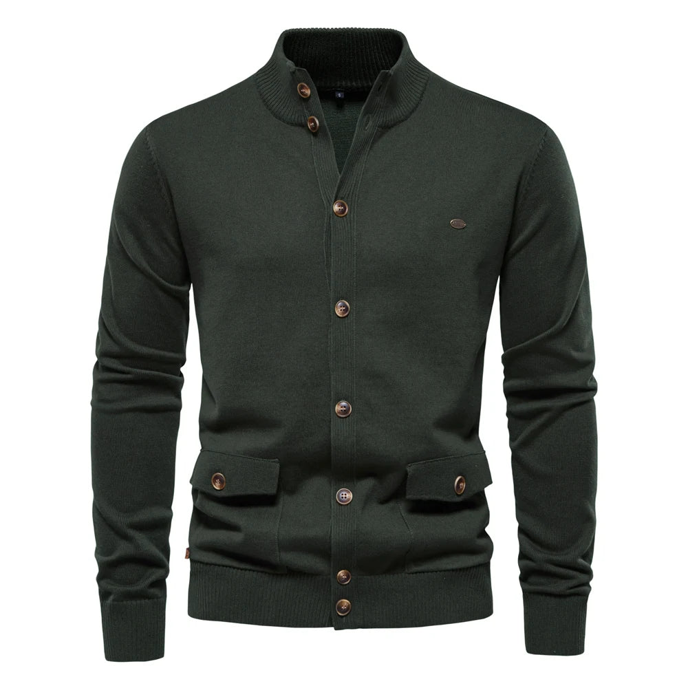 Herren Strickjacke im lässigen Stil mit Stehkragen und Knopfleiste