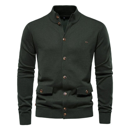 Herren Strickjacke im lässigen Stil mit Stehkragen und Knopfleiste