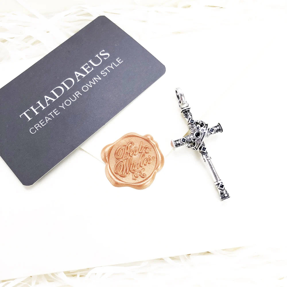 Damen-Charm-Anhänger Kreuz mit Krone Vintage II aus Sterlingsilber