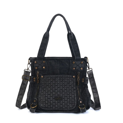 Damen-Schultertasche aus Denim in blau mit Top-Handle viel Stauraum für Alltag und Freizeit großem Innenfach