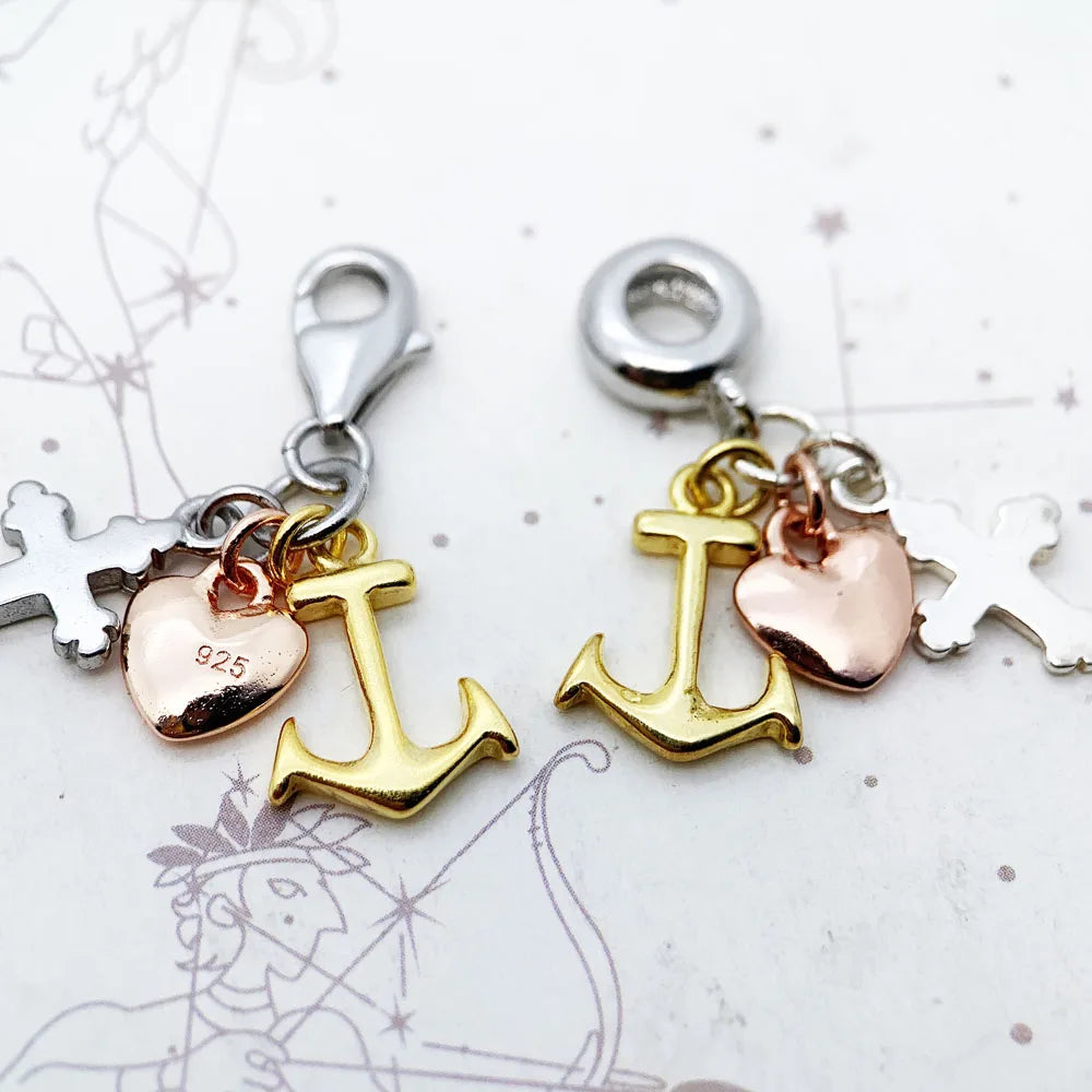 Damen-Charm-Anhänger Kreuz Anker Herz Glaube Hoffnung Liebe Vintage aus Sterlingsilber