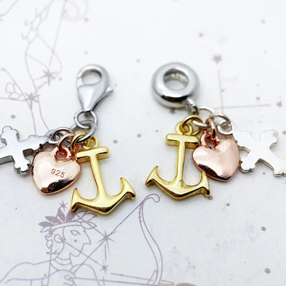 Damen-Charm-Anhänger Kreuz Anker Herz Glaube Hoffnung Liebe Vintage aus Sterlingsilber