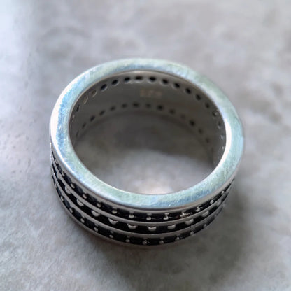Damen-Bandring schwarzes Zirkonia-Pavé Vintage aus Sterlingsilber