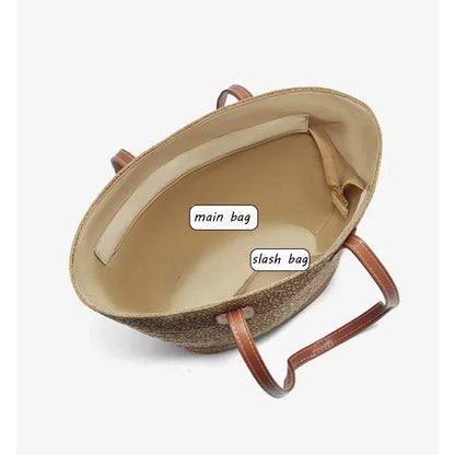 Damen Strandtasche Aus Stroh Mit Reißverschluss Und Großem Fassungsvermögen