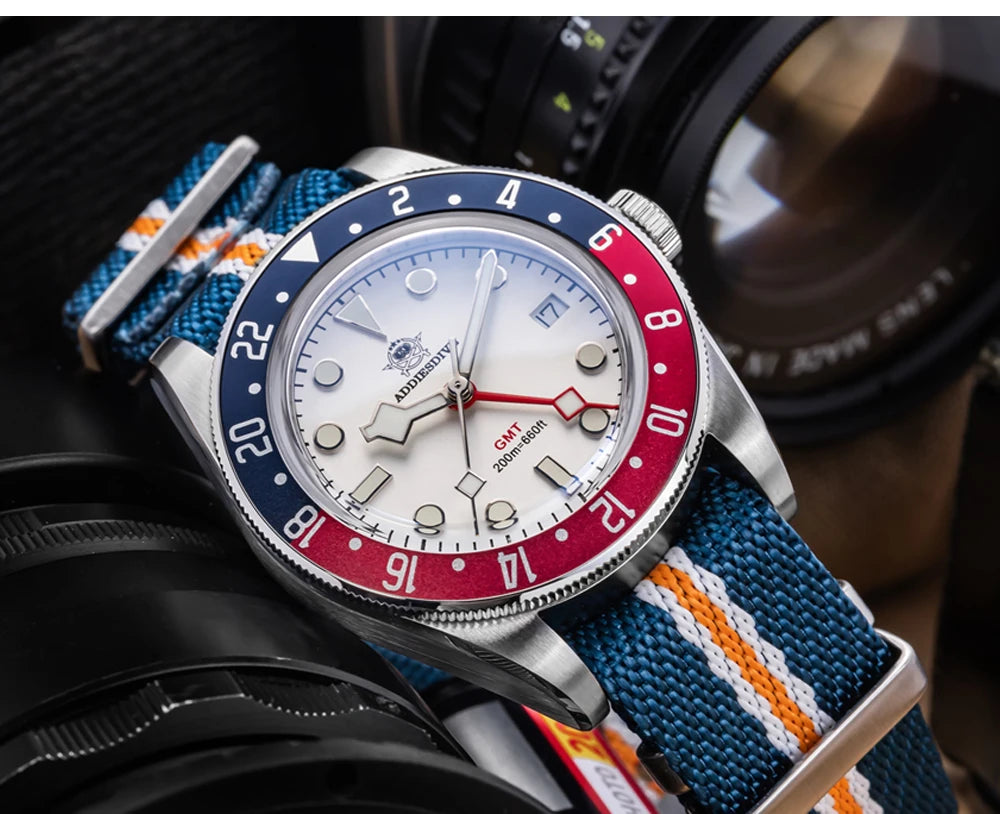 ADDIESDIVE TOP Men's Watches 20Bar Diving BGW9 Super Luminous AD2044 Swiss Ronda 515-24H GMT Watch Quartz Watch