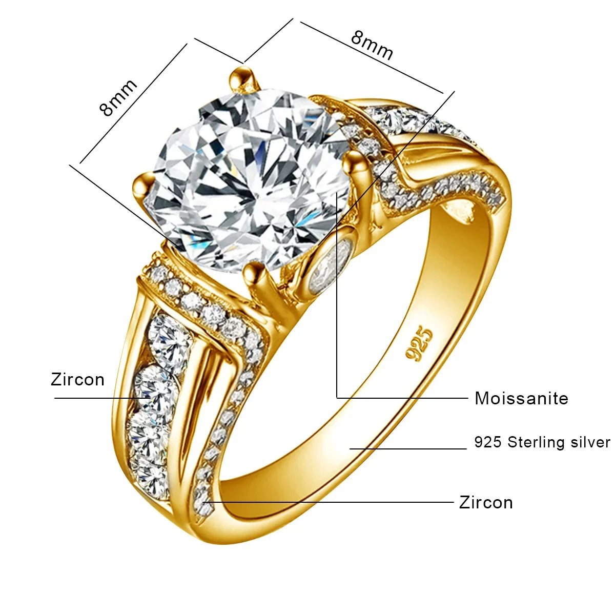 Damen-Ring Moissanit D-Farbton VVS1 2 Ct Sterlingsilber 925 Schmuckqualität Premium