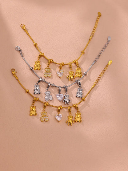 Damen-Charm-Armband mit Bär-Anhänger und Zirkonia