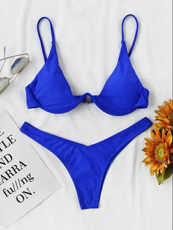Sexy Bikini-Set mit Push-up-Effekt – Solides Design für Strand und Pool