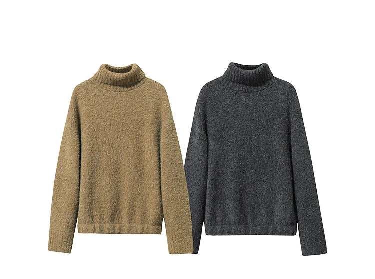 Damen-Rollkragenpullover locker Raglan Streetwear Winter