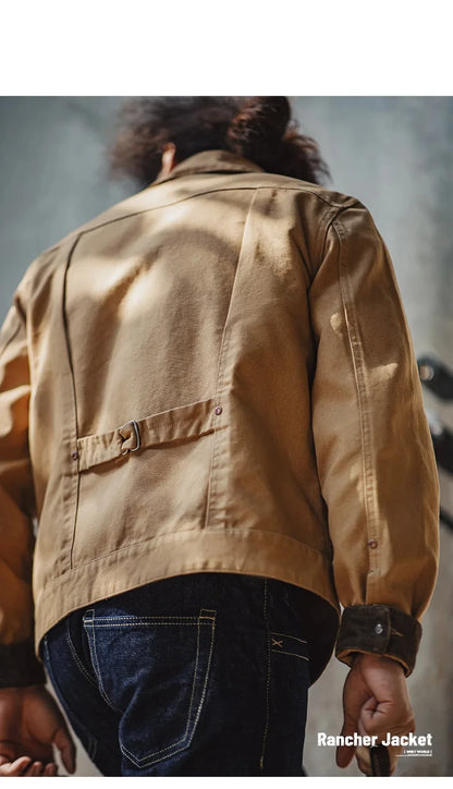 Herren Jeansjacke Vintage schwere Canvas Rancherjacken mit Kragen und Taschen