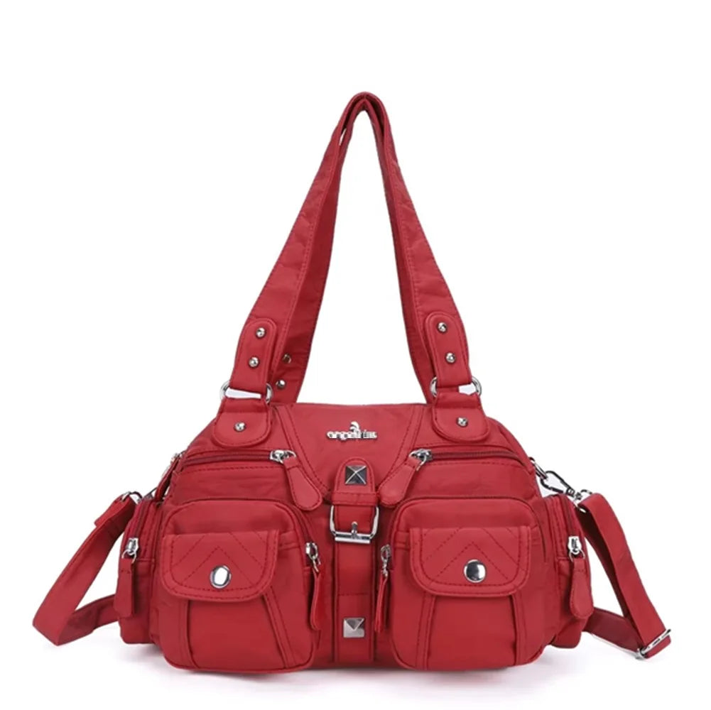Damen-Handtasche Vintage PU-Leder mit Schultergurt und Obergriff Innenfach für Telefon und Geldbörse