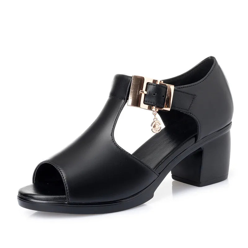 AIYUQI Frauen Sandalen Aus Echtem Leder 2024 Sommer Mode Stil Frau Sandalen Feste Beiläufige Prägnante Dame Med Ferse Schuhe Sandalen